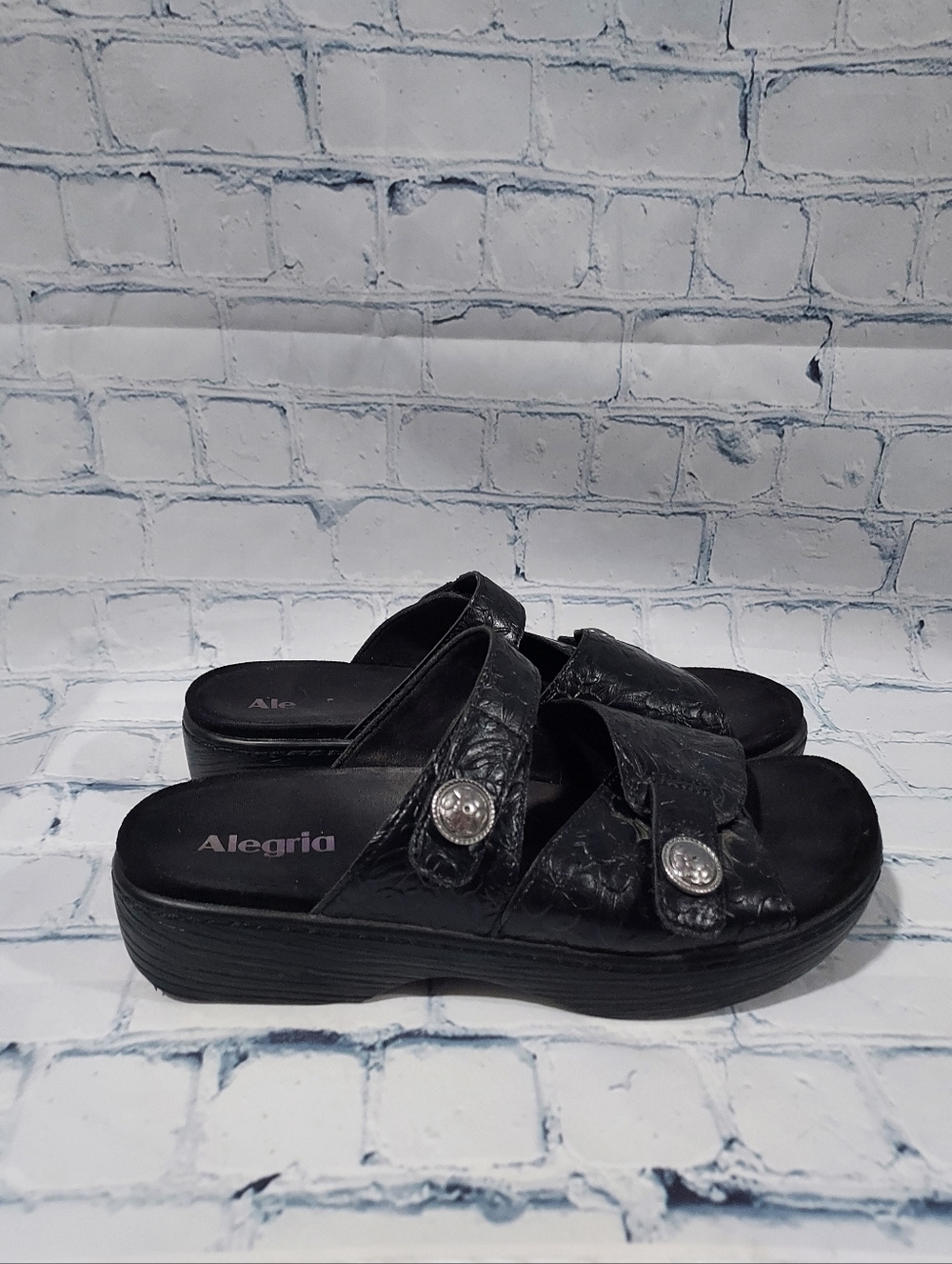 Alegria Women's Krystal Leather Adjustable Slide Sandals Black 40 US 9.5 Comfort